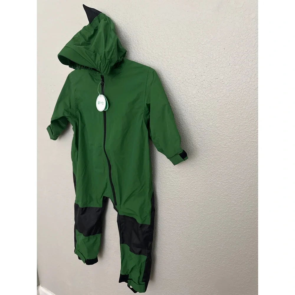 Cuddle Club One Piece Kids Rain Suit Waterproof Hooded Green Dino Toddler 3T